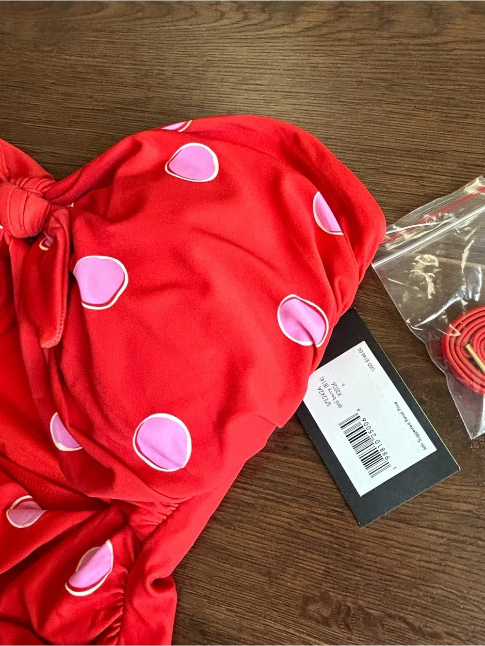 Kate Spade Goji Berry Bandeau Tie Front One Piece Swimsuit Downtown Dot Small